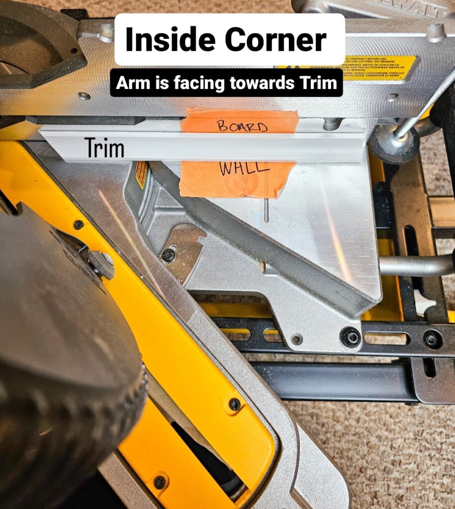 inside corner of cove molding on miter saw